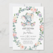 Invitation Baby shower d'éléphant Lilac floral (Devant)