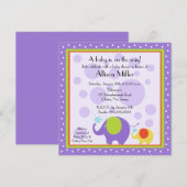 Invitation Baby shower d'éléphant lumineux et amusant (Devant / Derrière)