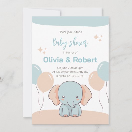 Invitation Baby shower d'éléphant mignon (Devant)