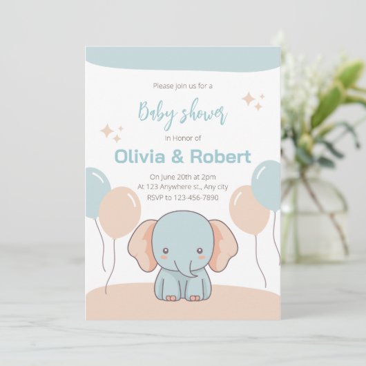 Invitation Baby shower d'éléphant mignon (Debout devant)