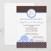 Invitation Baby shower d'éléphant Mod Blue Boy 5x7 (Devant / Derrière)