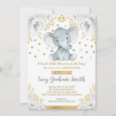 Invitation Baby shower d'éléphant neutre gris or floral (Devant)