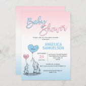 Invitation Baby shower d'éléphant neutre rose ou bleu (Devant / Derrière)