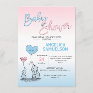 Invitation Baby shower d'éléphant neutre rose ou bleu