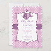 Invitation Baby shower d'éléphant Polka Dot Purple (Devant)