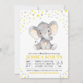 Invitation Baby shower d'éléphant Polka Neutre gris Jaune (Devant)