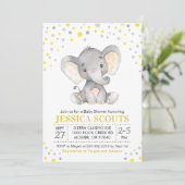 Invitation Baby shower d'éléphant Polka Neutre gris Jaune (Debout devant)