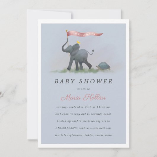 Invitation Baby shower d'éléphant pour bébés (Devant)