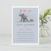 Invitation Baby shower d'éléphant pour bébés (Debout devant)