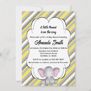 Invitation Baby shower d'éléphant rayé gris et jaune