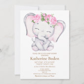 Invitation Baby shower d'éléphant rose (Devant)