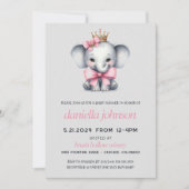 Invitation Baby shower d'éléphant rose (Devant)