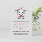 Invitation Baby shower d'éléphant rose (Debout devant)