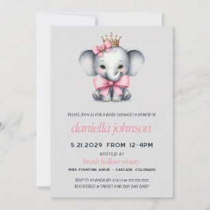 Invitation Baby shower d'éléphant rose