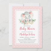 Invitation Baby shower d'éléphant rose (Devant)