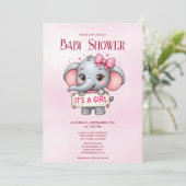 Invitation Baby shower d'éléphant rose (Debout devant)