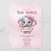 Invitation Baby shower d'éléphant rose (Devant / Derrière)