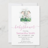 Invitation Baby shower d'éléphant rose (Devant)