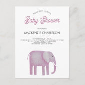 Invitation Baby shower d'éléphant rose (Devant)