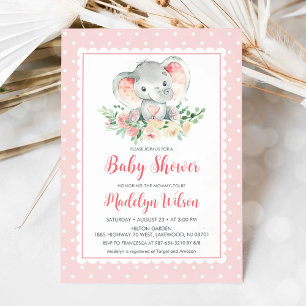 Invitation Baby shower d'éléphant rose