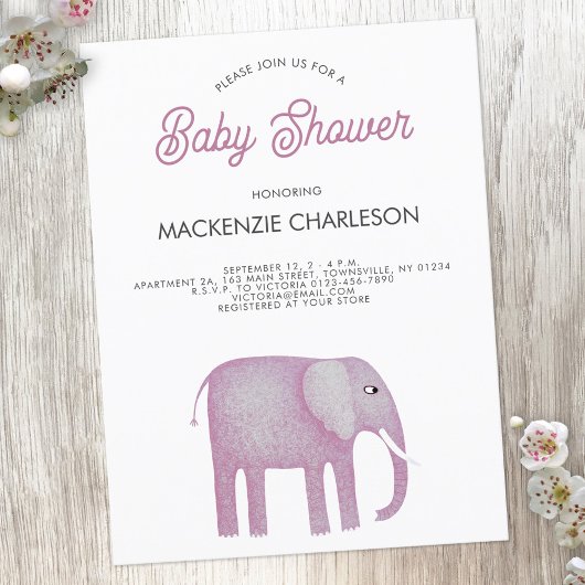Invitation Baby shower d'éléphant rose