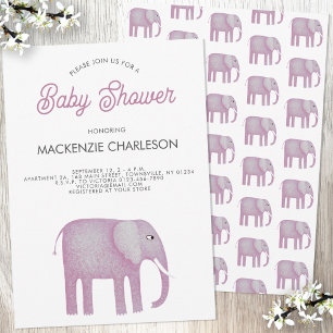 Invitation Baby shower d'éléphant rose