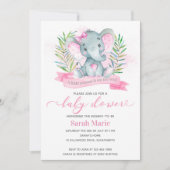 Invitation Baby shower d'éléphant rose (Devant)