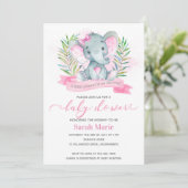 Invitation Baby shower d'éléphant rose (Debout devant)