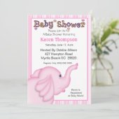Invitation Baby shower d'éléphant rose (Debout devant)