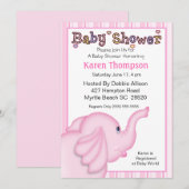 Invitation Baby shower d'éléphant rose (Devant / Derrière)