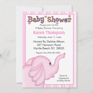 Invitation Baby shower d'éléphant rose