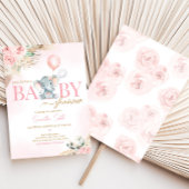 Invitation Baby shower d'éléphant rose à ballon
