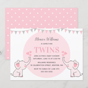 Invitation Baby shower d'éléphant rose   Baby shower Girl Twi