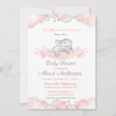 Invitation Baby shower d'éléphant rose couché (Devant)