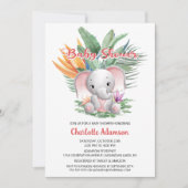 Invitation Baby shower d'éléphant rose de la Jungle tropicale (Devant)