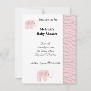 Invitation Baby shower d'éléphant rose doux