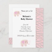 Invitation Baby shower d'éléphant rose doux (Devant / Derrière)