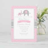 Invitation Baby shower d'éléphant rose et gris (Debout devant)