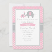 Invitation Baby shower d'éléphant rose et gris (Devant)