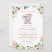 Invitation Baby shower d'éléphant rose et or (Devant)