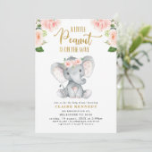 Invitation Baby shower d'éléphant rose floral d'ar (Debout devant)