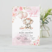 Invitation Baby shower d'éléphant rose pâle rose (Debout devant)