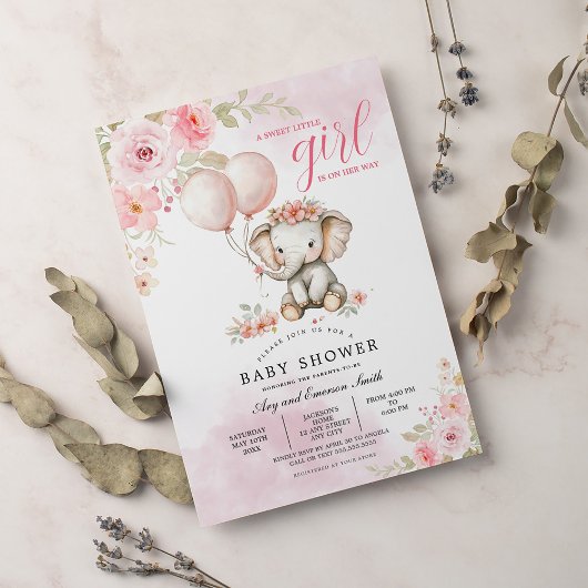 Invitation Baby shower d'éléphant rose pâle rose