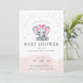 Invitation Baby shower d'éléphant rose pour bébé aquarelle (Debout devant)