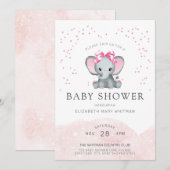 Invitation Baby shower d'éléphant rose pour bébé aquarelle (Devant / Derrière)