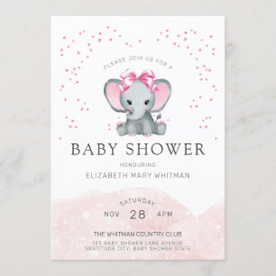 Invitation Baby shower d'éléphant rose pour bébé aquarelle