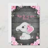 Invitation Baby shower d'éléphant rose, rustique (Dos)