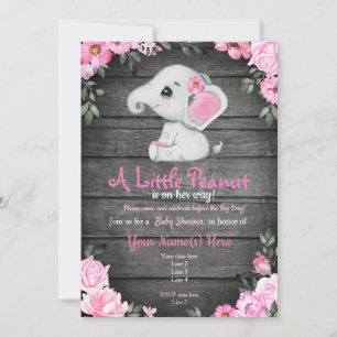 Invitation Baby shower d'éléphant rose, rustique