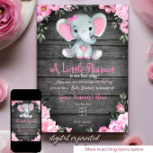 Invitation Baby shower d'éléphant rose, rustique
