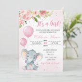 Invitation Baby shower d'éléphant rose vif (Debout devant)